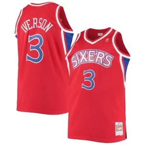 Allen Iverson Philadelphia 76ers 1996/97 Big Personalisable & Tall Hardwood Classics Swingman Jersey Red/Black/Royal/White
