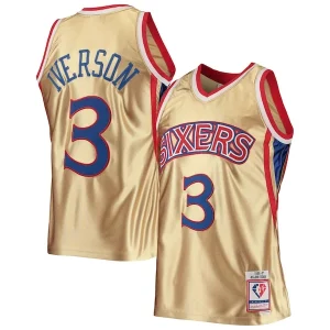 Allen Iverson Philadelphia 76ers 75th Refiné Anniversary 1996/97 Hardwood Classics Swingman Jersey Gold