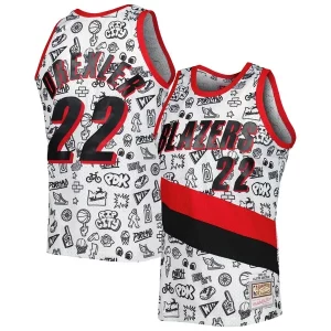 Clyde Drexler Portland Trail Blazers 1991 92 Hardwood Classics Doodle Swingman Notable Jersey White