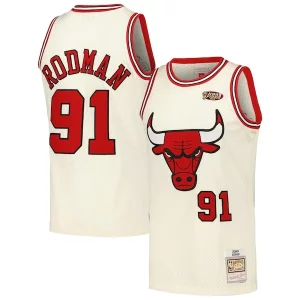 Dennis Dashing Rodman Chicago Bulls Chainstitch Swingman Jersey Cream