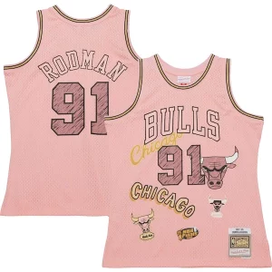 Dennis Rodman Chicago Bulls 1997/98 Swingman Sidewalk Sketch Premium Jersey Pink