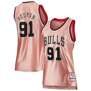 Dennis Rodman Chicago Bulls Women's 75th Anniversary Rose Gold 1997 Swingman Jersey Unique Pink