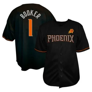 Devin Booker Phoenix Suns Profile Big & Tall Name & Number Button Up Jersey Black Superbe