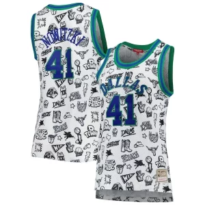 Dirk Nowitzki Dallas Mavericks Moderne Women's 1998 Doodle Swingman Jersey White