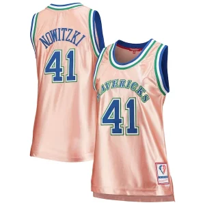 Dirk Nowitzki Dallas Mavericks Women's 75th Commémoratif Anniversary Rose Gold 1998 Swingman Jersey Pink
