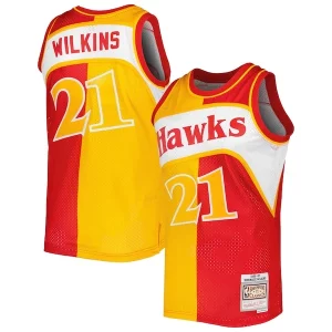 Dominique Wilkins Personalisable Atlanta Hawks Hardwood Classics 1986/87 Split Swingman Jersey Yellow/Red