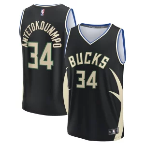 Giannis Antetokounmpo Milwaukee Bucks Fast Break Haut de gamme Replica Player Jersey Statement Edition Black