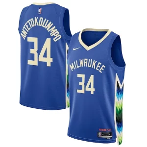 Giannis Antetokounmpo Milwaukee Bucks Nike Unisex 2022/23 Swingman Jersey City Edition Superbe Royal