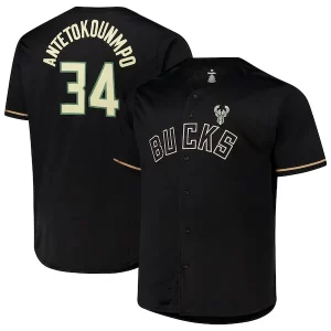 Giannis Antetokounmpo Milwaukee Bucks Profile Commémoratif Big & Tall Name & Number Button Up Jersey Black