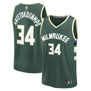 Giannis Antetokounmpo Milwaukee Bucks Fast Break Replica Player Jersey Icon Edition Hunter Green Magnifique