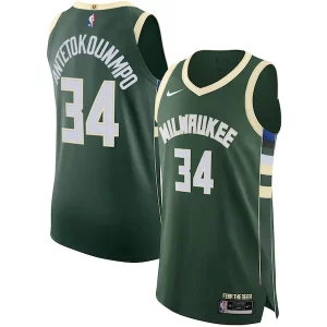 Giannis Bold Antetokounmpo Milwaukee Bucks Nike Authentic Jersey Association Edition Hunter Green