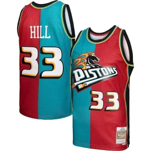 Grant Hill Unique Detroit Pistons Hardwood Classics 1999/00 Split Swingman Jersey Teal/Red