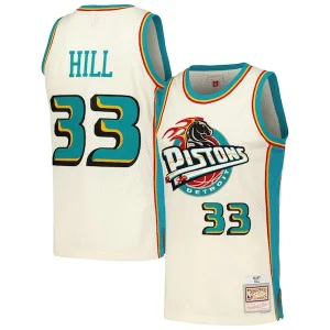 Grant Notable Hill Detroit Pistons Chainstitch Swingman Jersey Cream
