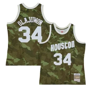 Hakeem Olajuwon Houston Rockets Hardwood Classics 1993/94 Ghost Admirable Green Swingman Jersey Camo
