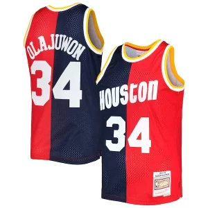 Hakeem Olajuwon Houston Rockets Hardwood Classics 1993/94 Split Swingman Jersey Stylish Navy/Red