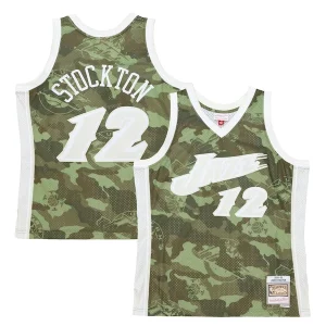 John Stockton Utah Jazz Hardwood Classics 1998/99 Ghost Moderne Green Swingman Jersey Camo