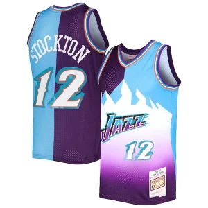 John Stockton Utah Jazz Notable Hardwood Classics 1996/97 Split Swingman Jersey Purple/Turquoise