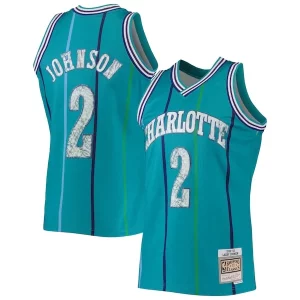 Larry Johnson Charlotte Hornets 1996/97 Hardwood Classics Superbe NBA 75th Anniversary Diamond Swingman Jersey Teal