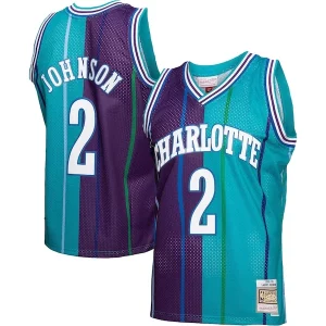 Larry Johnson Charlotte Hornets Hardwood Classics Split Luxueux Swingman Jersey Teal/Purple