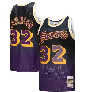 Magic Johnson Los Angeles Lakers 1984/85 Hardwood Classics Distingué Fadeaway Swingman Player Jersey Purple/Black/Gold