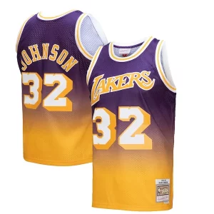 Magic Johnson Los Angeles Lakers 1984/85 Hardwood Classics Fadeaway Bold Swingman Player Jersey Gold/Purple