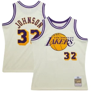 Magic Johnson Los Angeles Lakers Chainstitch Vibrant Swingman Jersey Cream