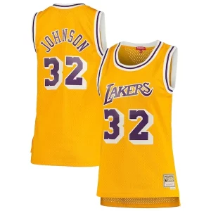 Magic Johnson Los Angeles Stylish Lakers Women's 1984/85 Hardwood Classics Swingman Jersey Gold