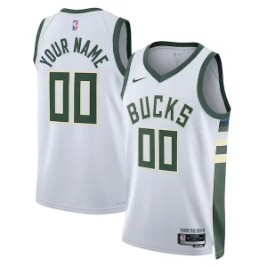Milwaukee Bucks Nike Unisex Swingman Custom Jersey Élégant White Association Edition