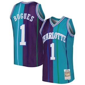 Muggsy Bogues Charlotte Hornets Hardwood Classics 1992/93 Collectible Split Swingman Jersey Teal/Purple