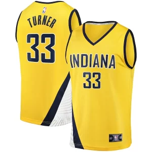 Myles Turner Indiana Pacers Fast Break Replica Jersey Statement Authentique Edition Gold