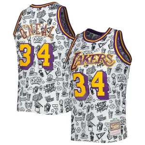 Shaquille O'Neal Los Angeles Lakers 1996/97 Hardwood Classics Unique Doodle Swingman Jersey White