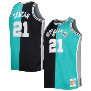 Tim Duncan San Antonio Spurs Big & Tall Hardwood Classics 1998/99 Split Swingman Jersey Incontournable Black/Teal
