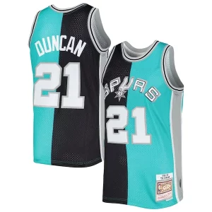 Tim Élégant Duncan San Antonio Spurs Hardwood Classics 1998/99 Split Swingman Jersey Black/Teal