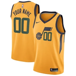 Utah Personalisable Jazz Nike Swingman Custom Jersey Statement Edition Gold